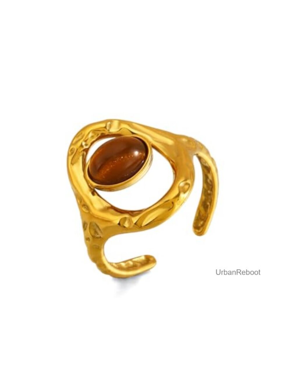 Vintage Tiger Eye Stone Stainless Steel Ring Boho Adjustable Open Band